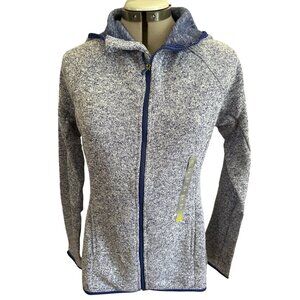 Tek Gear Blue Zip-Up Hooded Jacket Medium Heathered Design Long Sleeves Slim Fit